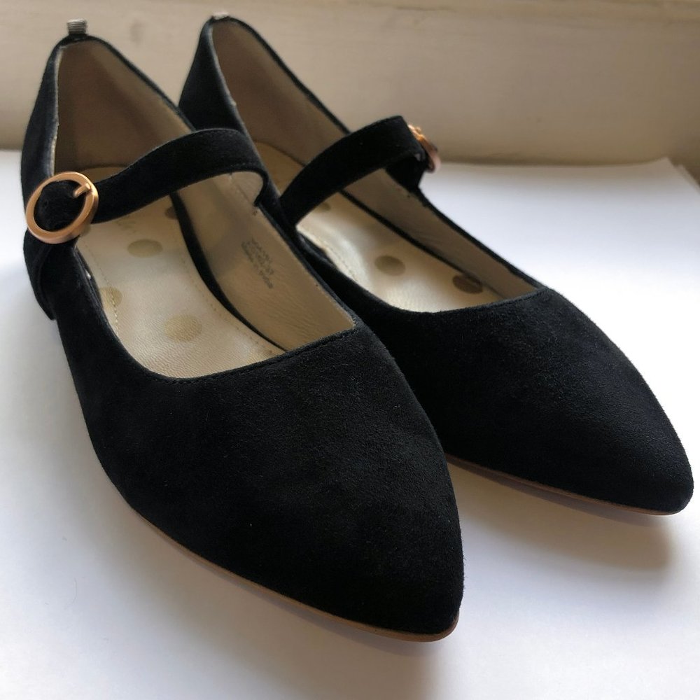 NEW! Boden Black Suede Point Toe Flat Mary Jane